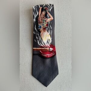 Tommy Bahama Silk Tie Hula Girl Cigar Tropical Hawaiian Grey Palm Trees Fun Tie
